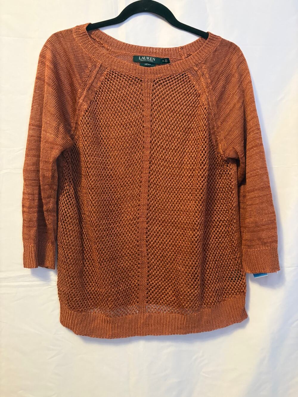 Lauren Ralph Lauren Burnt Orange Open Knit Long Sleeve Sweater Women's Size M